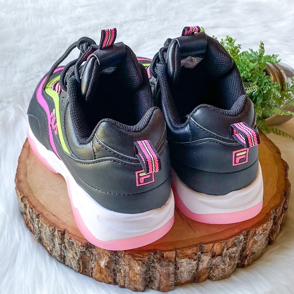 FILA Neon Pink & Green Black Sneakers Women's 7 Chunky Tennis Shoes - Picture 5 of 8